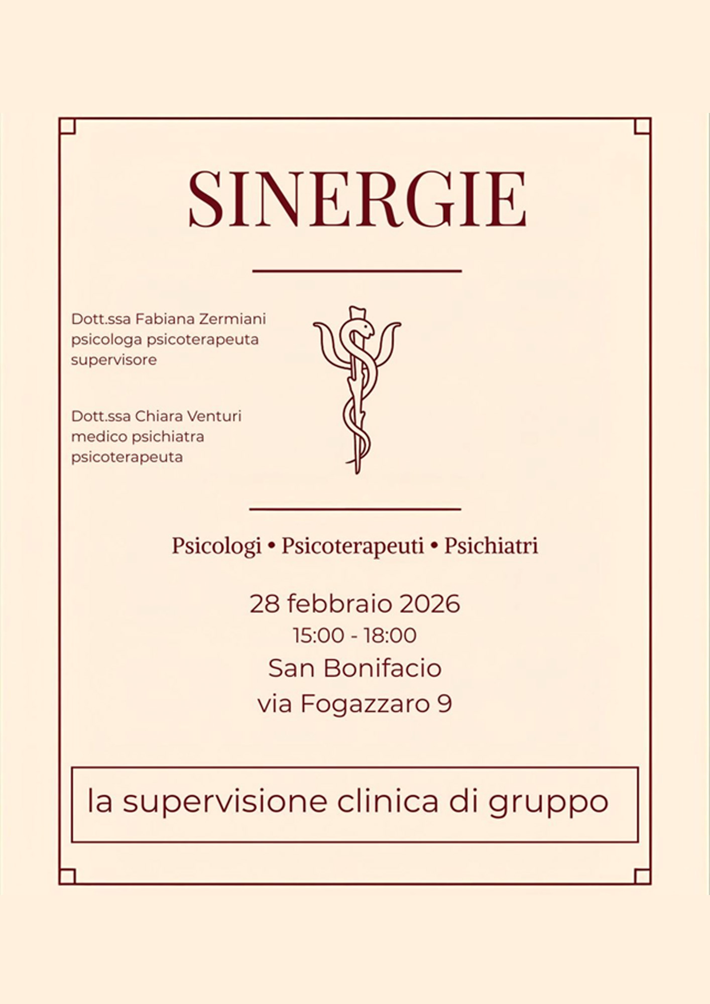 Evento di supervisione di gruppo tra psicoterapia e psichiatria, che si uniscono in sinergia per il benessere del paziente